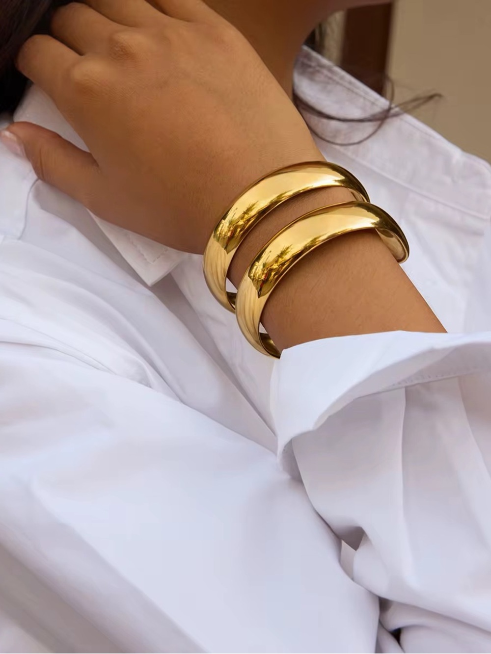 18K Gold Plated Adjustable Chunky Cuff Bracelet